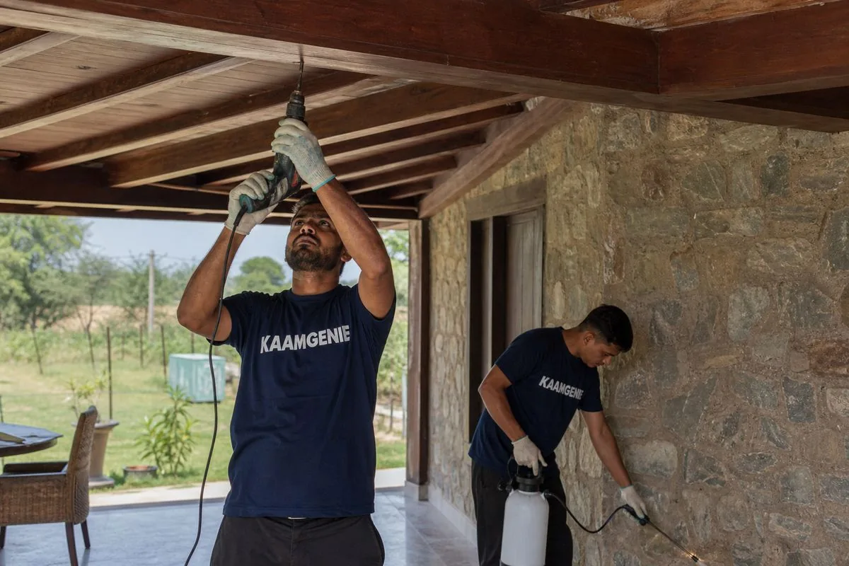 KaamGenie pest control technician treating a Sotai property in Faridabad