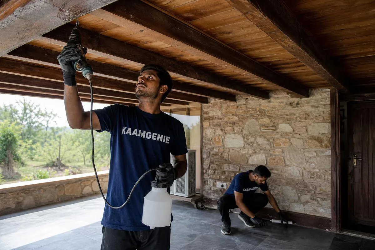 KaamGenie pest control technician treating a Tilpat property in Faridabad