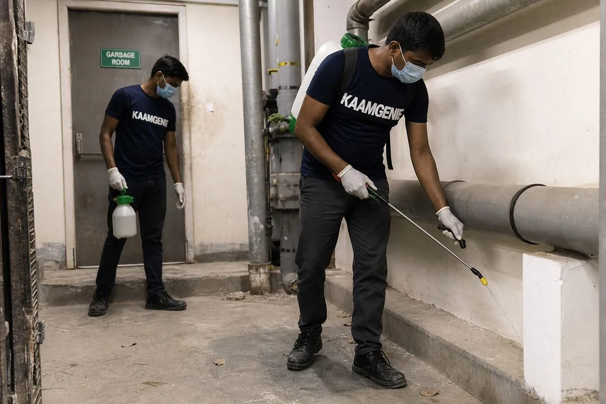 KaamGenie pest control technician treating a Gaur City 2 property in Noida