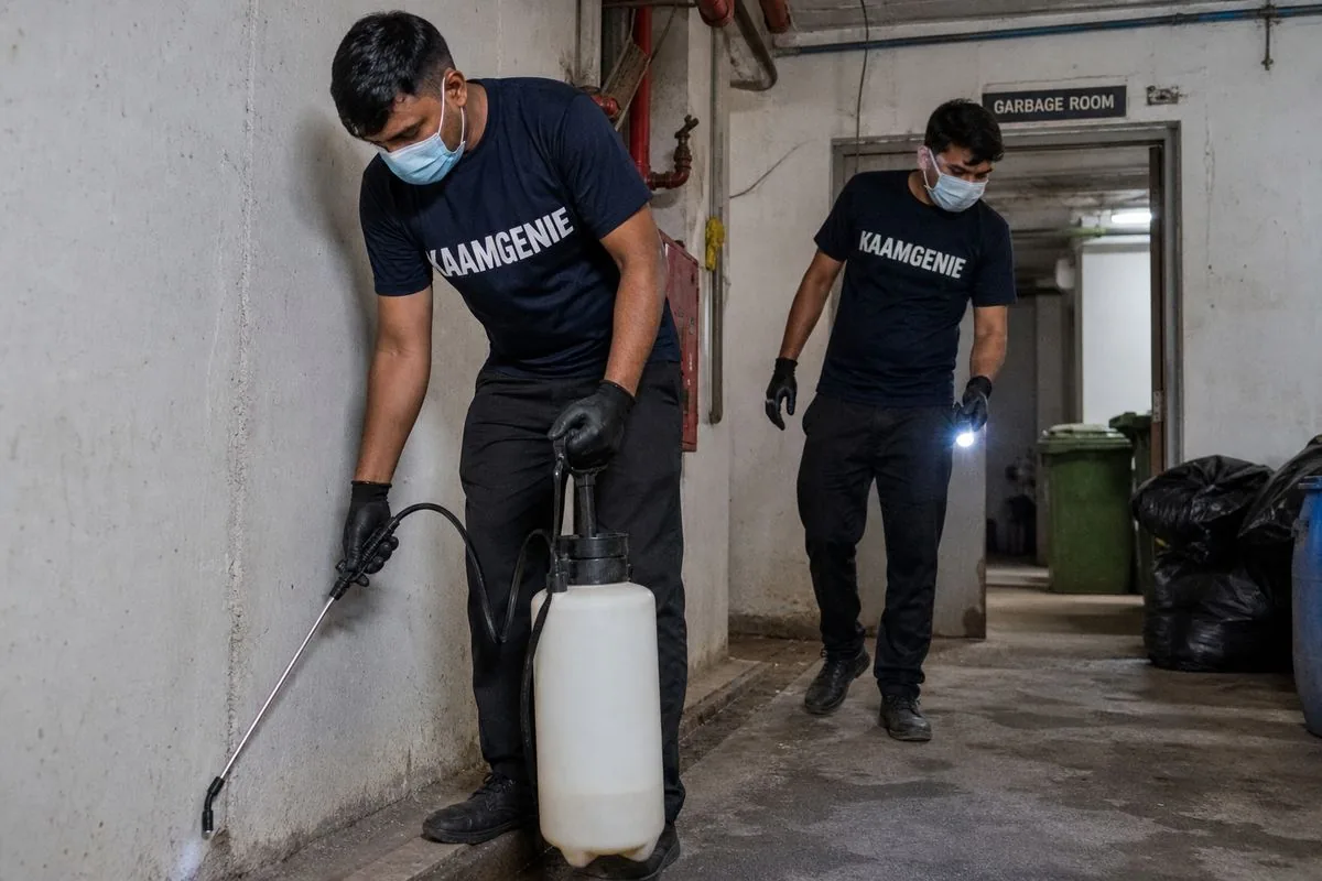 KaamGenie pest control technician treating a Golf Course Road property in Gurgaon