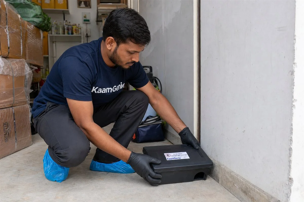 KaamGenie pest control technician treating a Housing Complex Loni Road property in East Delhi