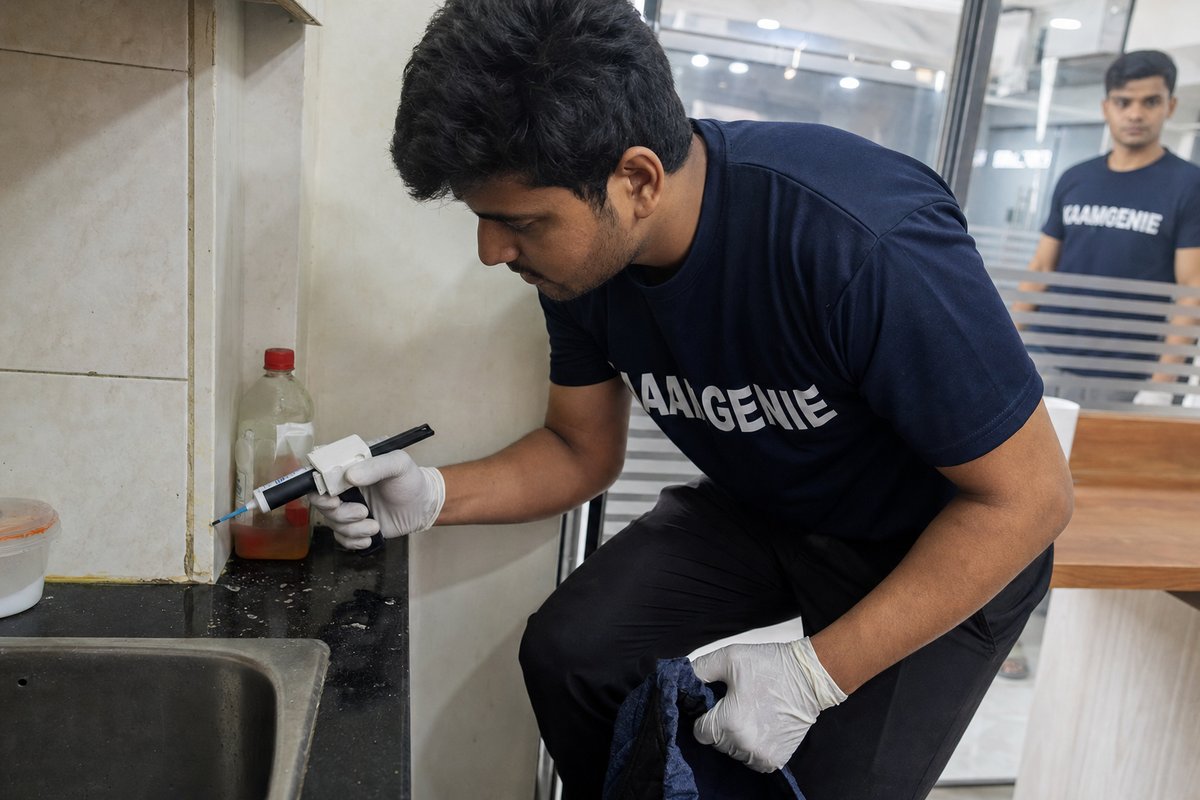 KaamGenie pest control technician treating a Jasola property in South Delhi
