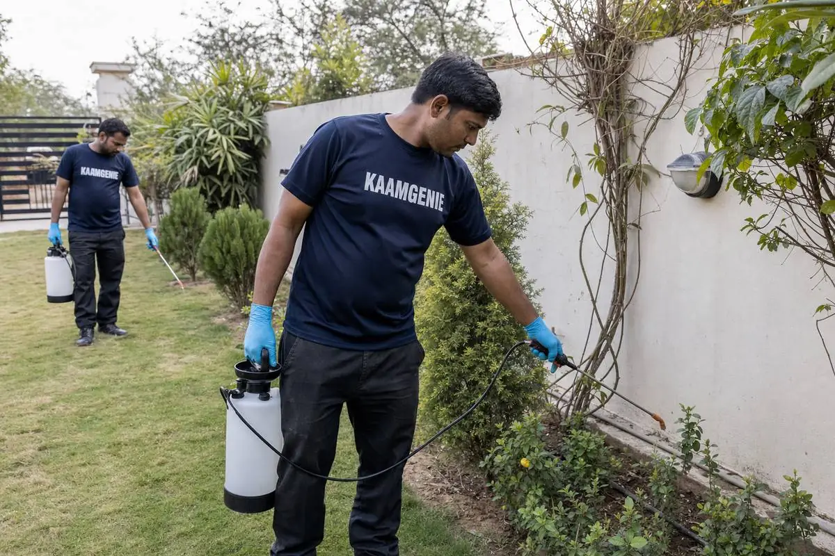 KaamGenie pest control technician treating a Jonapur property in South Delhi