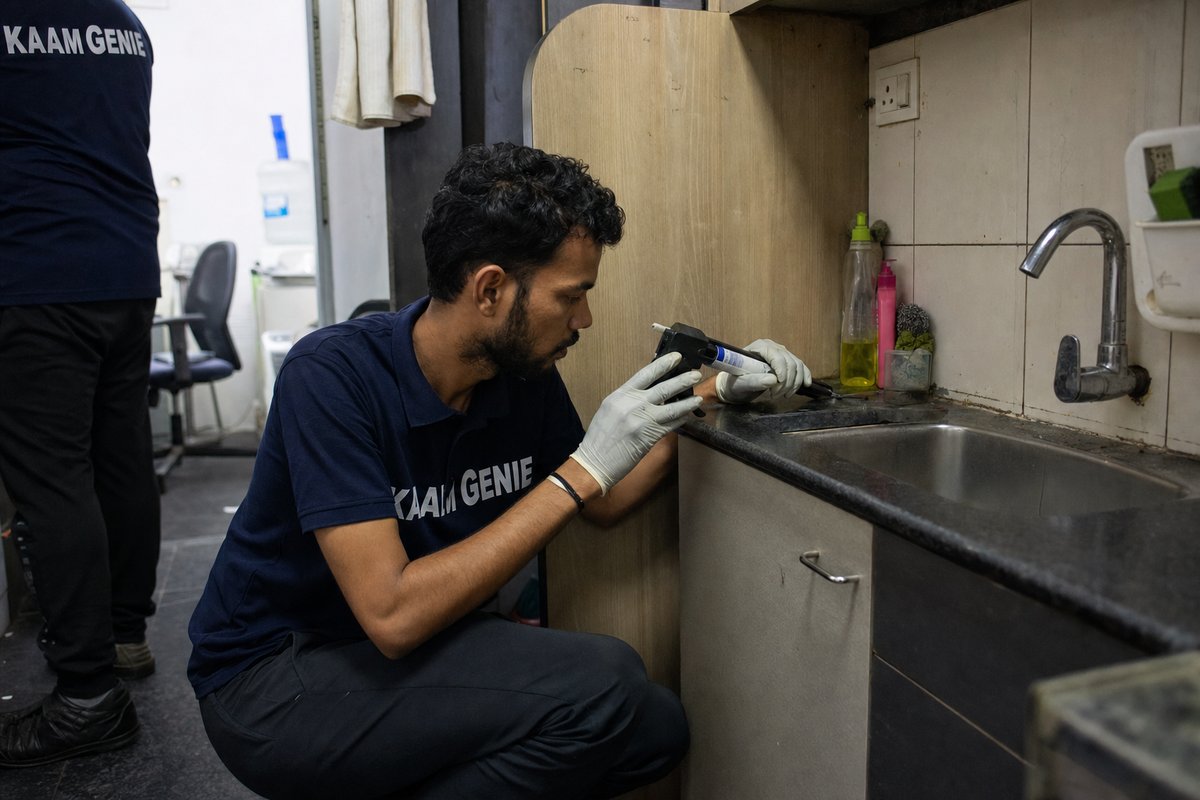 KaamGenie pest control technician treating a Kalkaji property in South Delhi
