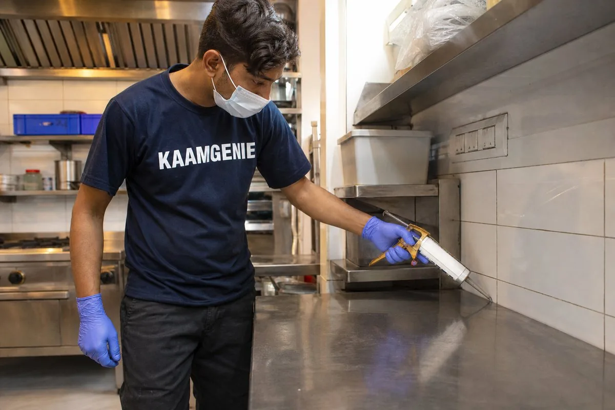 KaamGenie pest control technician treating a Khan Market property in Central Delhi