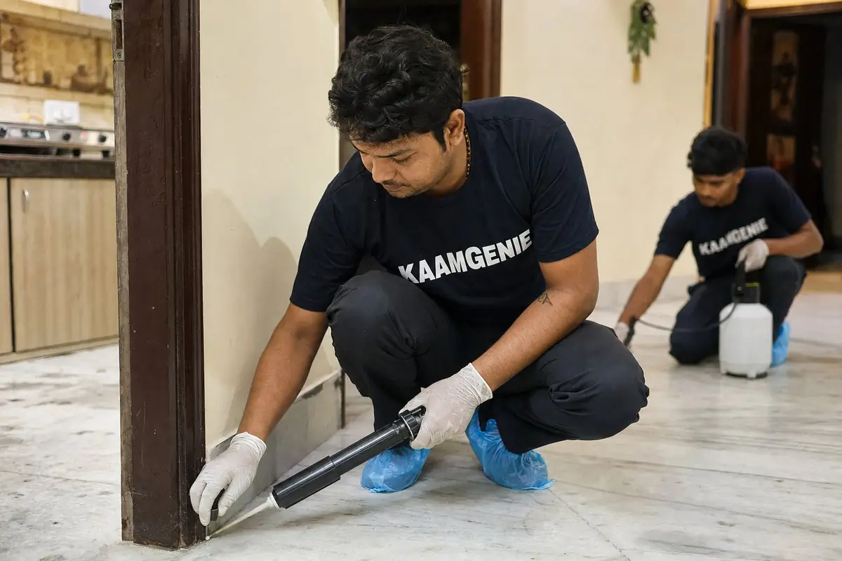KaamGenie pest control technician treating a Lajpat Nagar 4 property in South Delhi