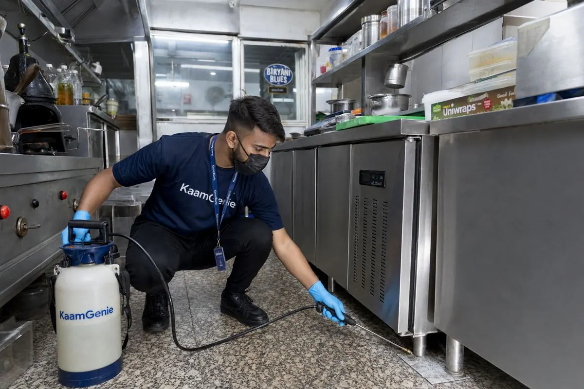 KaamGenie pest control technician treating a Mayur Vihar Phase 2 property in East Delhi