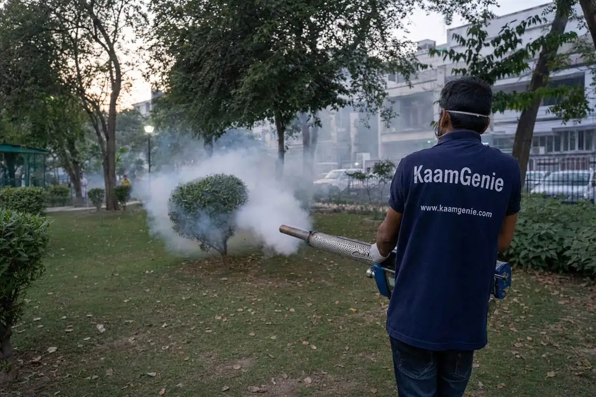 KaamGenie pest control technician treating a Neb Sarai property in South Delhi