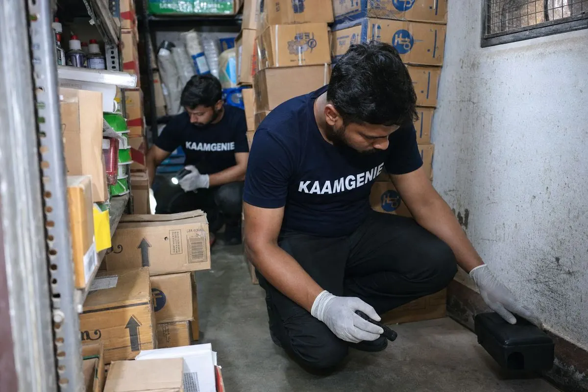 KaamGenie pest control technician treating a New Friends Colony property in South Delhi