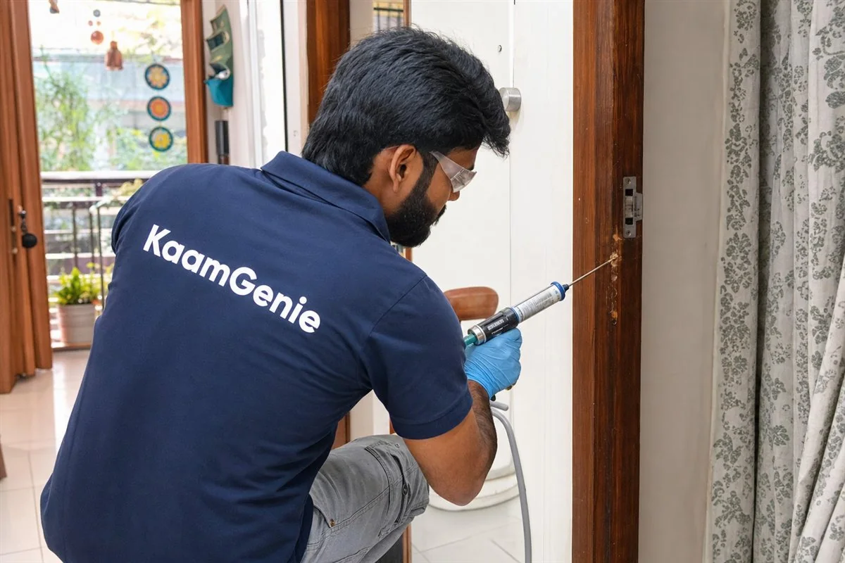KaamGenie pest control technician treating a Preet Vihar property in East Delhi