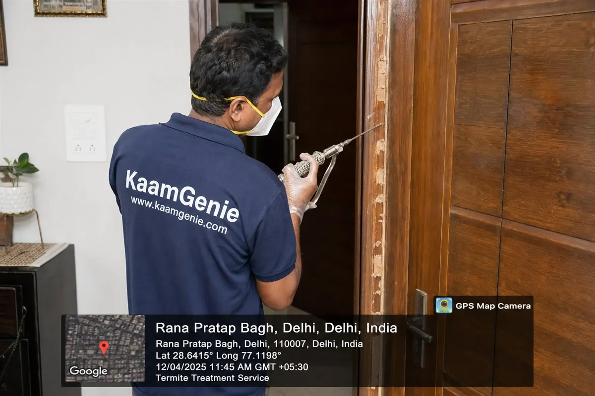 KaamGenie pest control technician treating a Rana Pratap Bagh property in North Delhi / Central Delhi