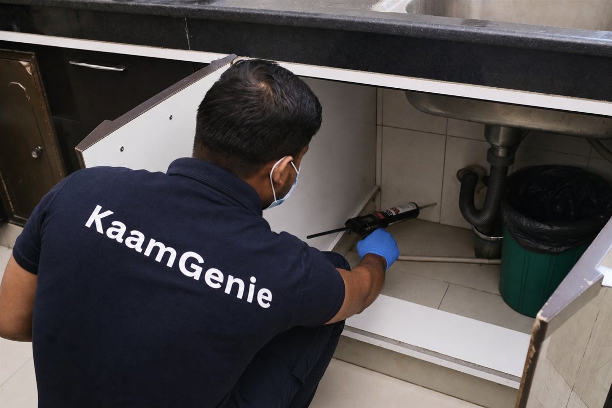 KaamGenie pest control technician treating a Rohini Sector 1 property in North-West Delhi