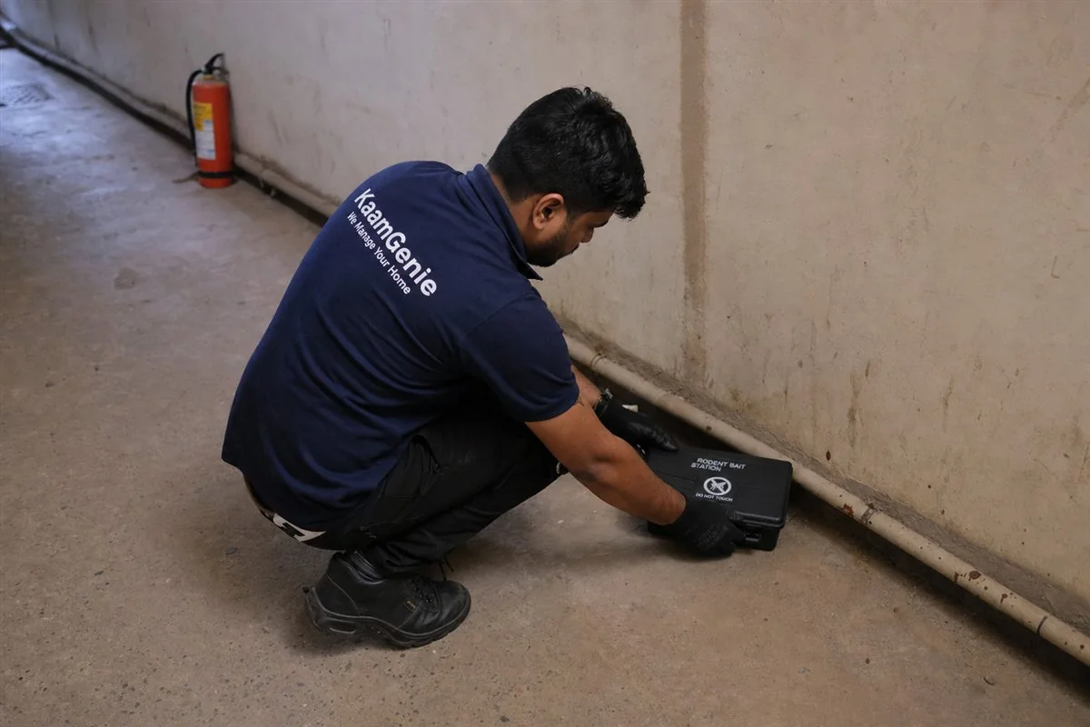 KaamGenie pest control technician treating a Rohini Sector 10 property in North-West Delhi