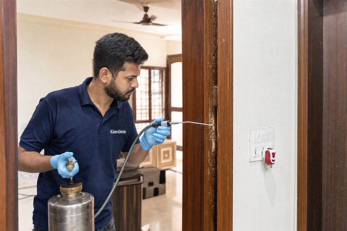 KaamGenie pest control technician treating a Rohini Sector 2 property in North-West Delhi