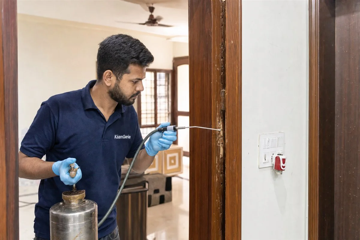 KaamGenie pest control technician treating a Rohini Sector 2 property in North-West Delhi
