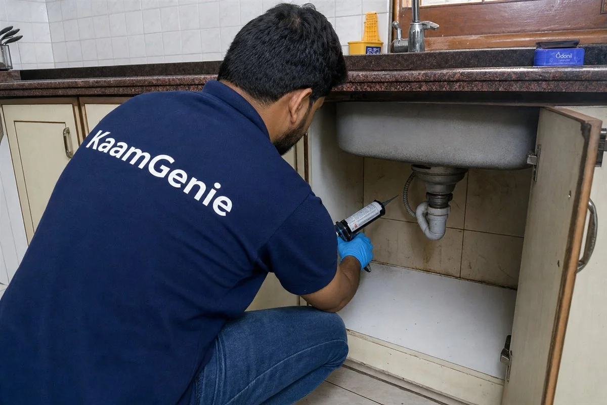 KaamGenie pest control technician treating a Rohini Sector 22 property in North-West Delhi