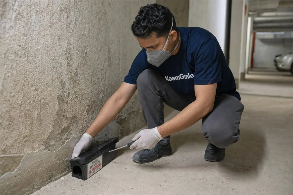 KaamGenie pest control technician treating a Rohini Sector 3 property in North-West Delhi
