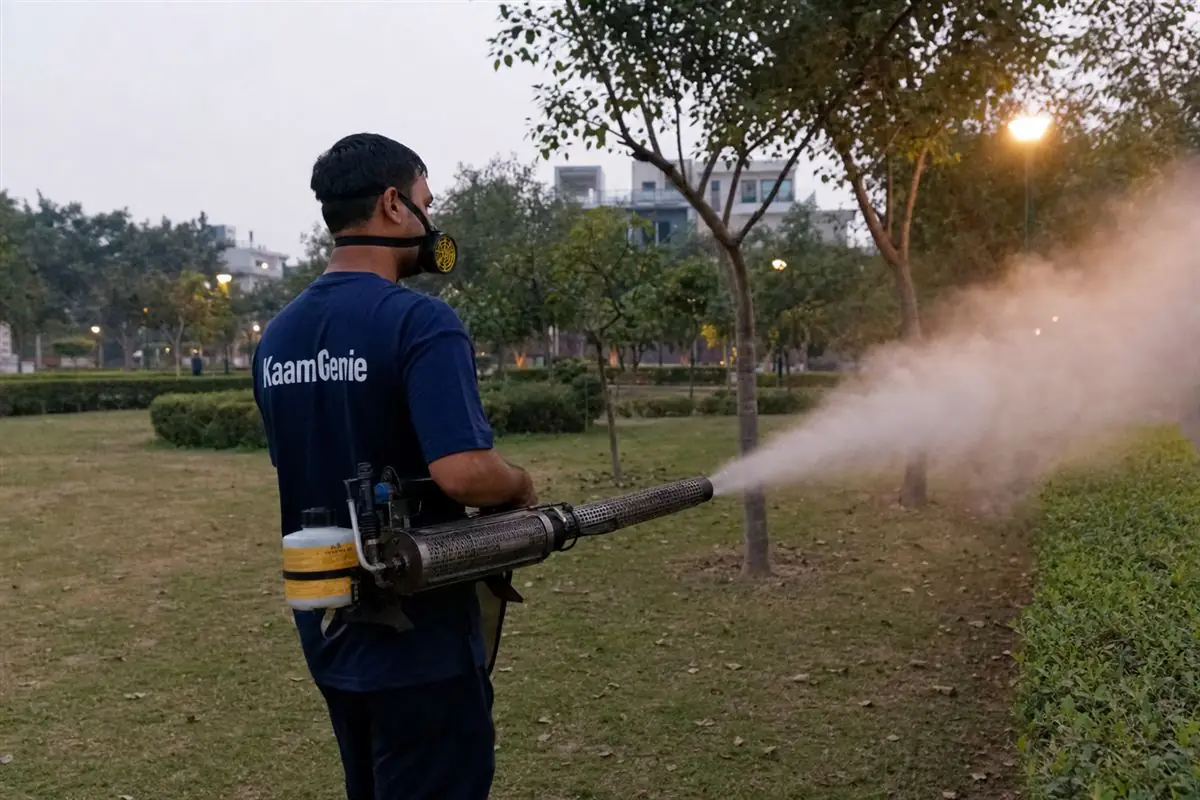 KaamGenie pest control technician treating a Rohini Sector 31 property in North-West Delhi