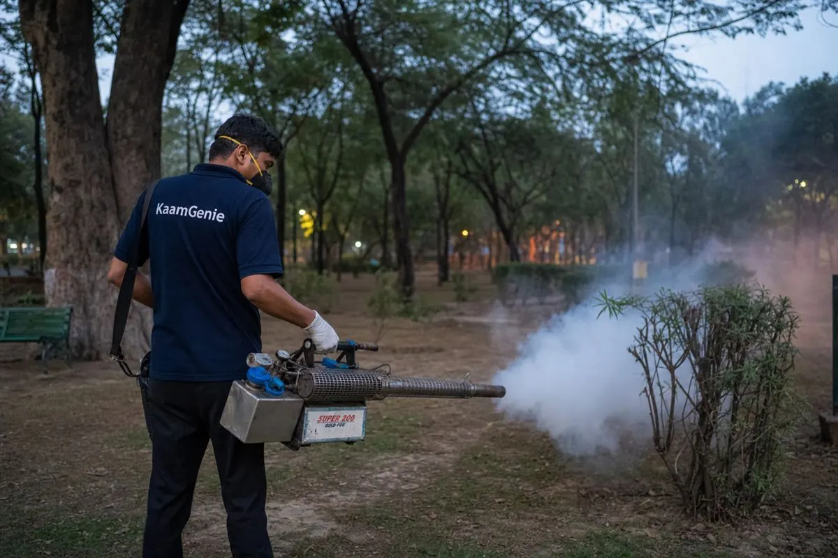 KaamGenie pest control technician treating a Rohini Sector 37 property in North-West Delhi