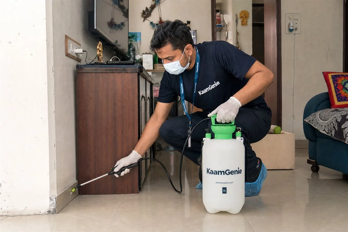 KaamGenie pest control technician treating a Rohini Sector 38 property in North-West Delhi