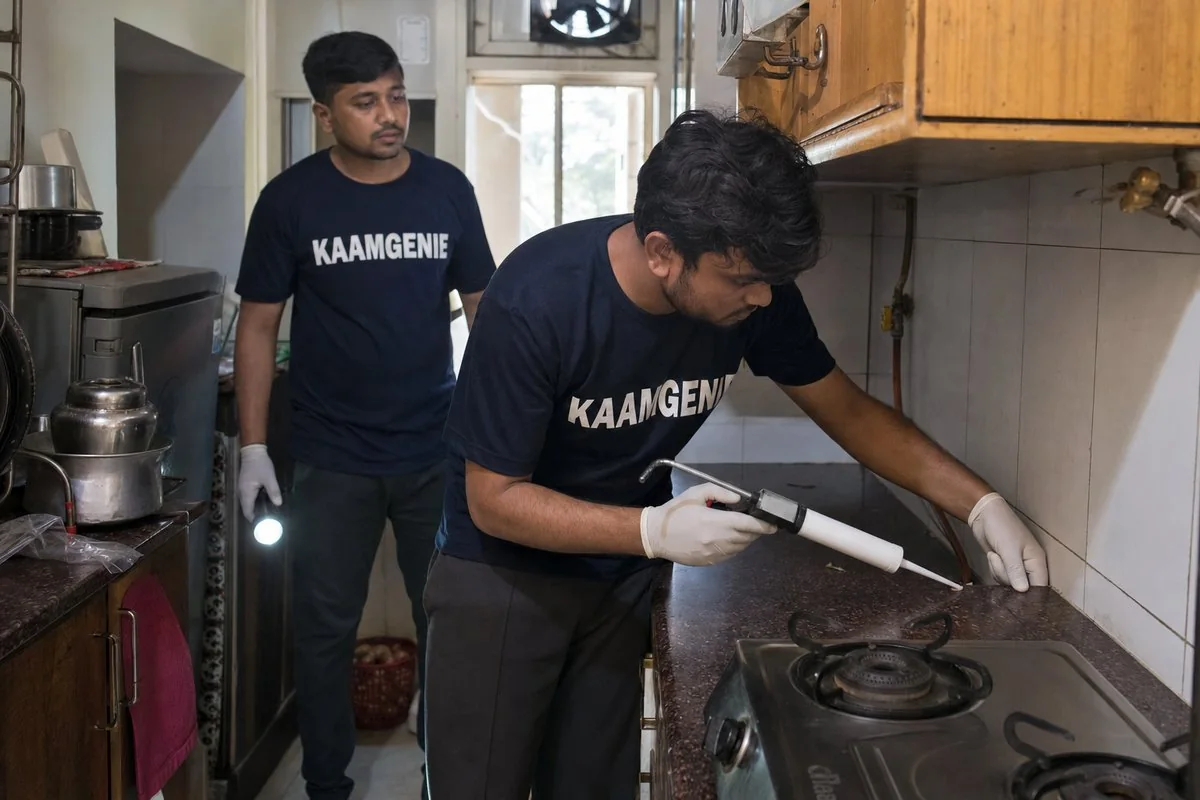 KaamGenie pest control technician treating a Safdarjung Enclave property in South Delhi