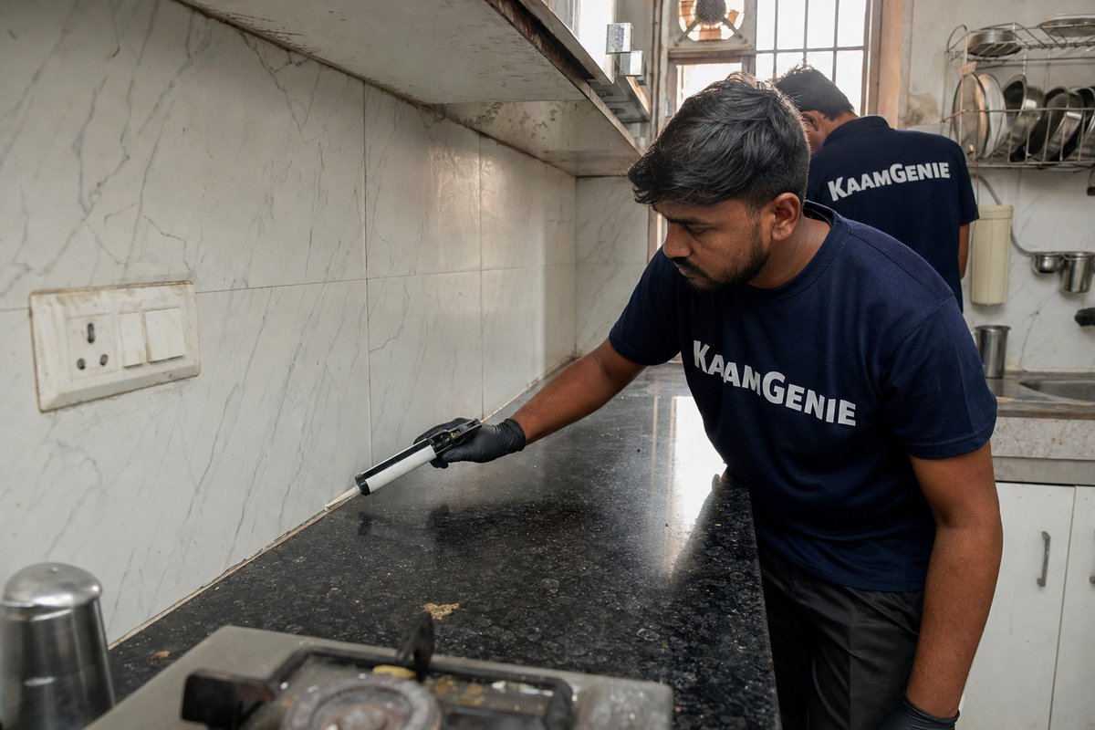 KaamGenie pest control technician treating a Saket property in South Delhi