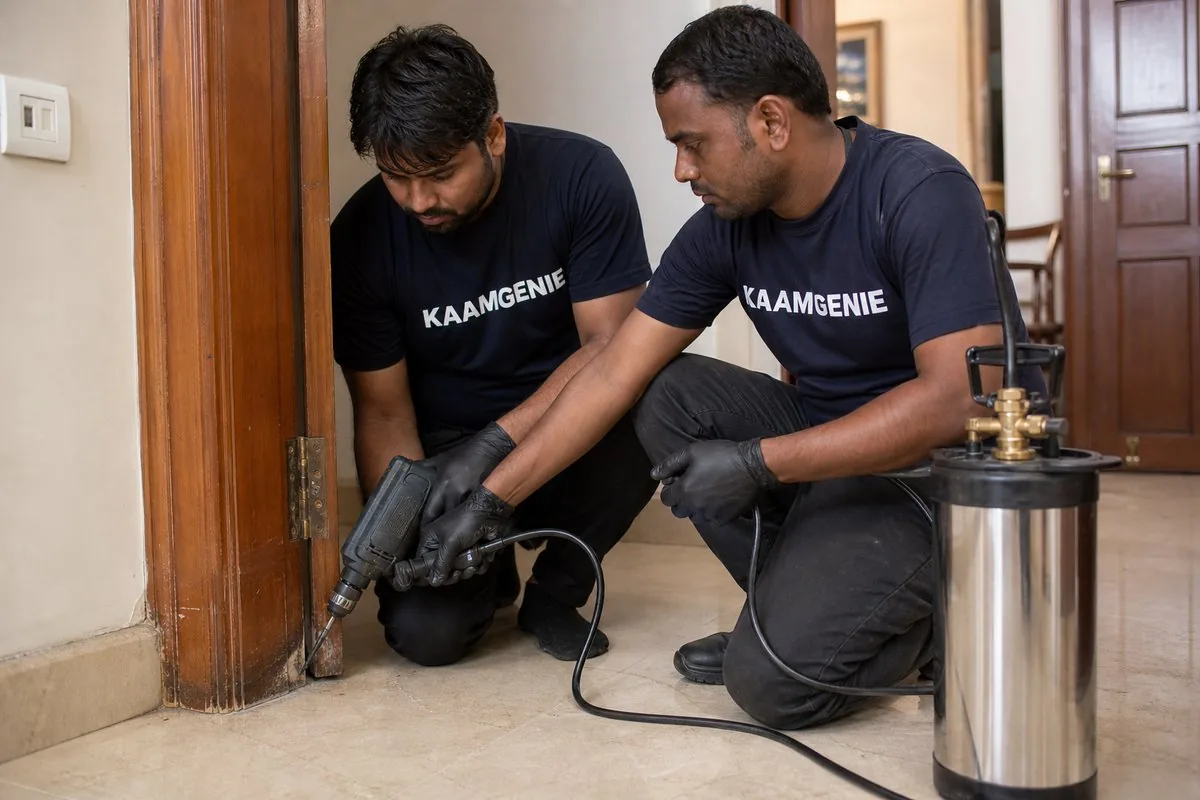 KaamGenie pest control technician treating a Sector 14 property in Gurgaon