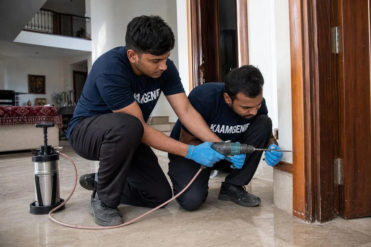 KaamGenie pest control technician treating a Sector 15 property in Gurgaon
