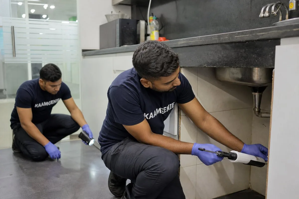 KaamGenie pest control technician treating a Sector 16 property in Noida
