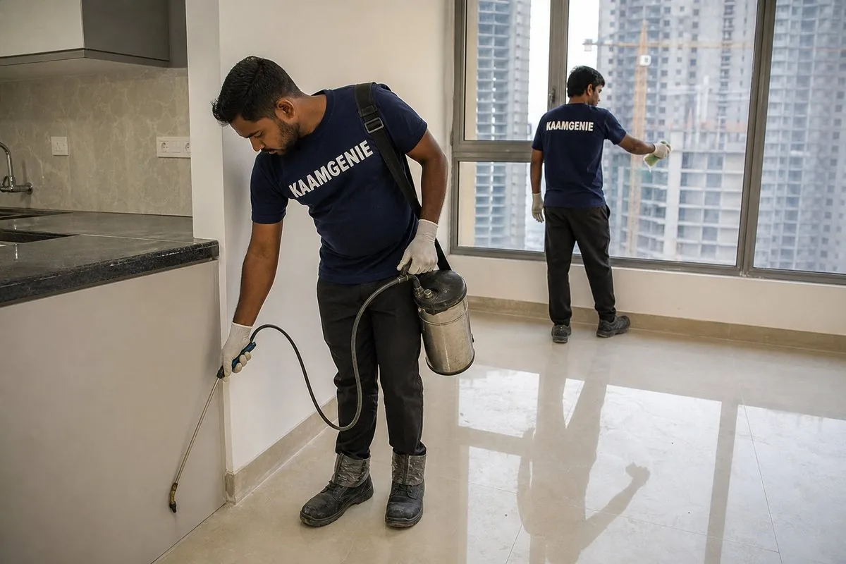 KaamGenie pest control technician treating a Sector 168 property in Noida