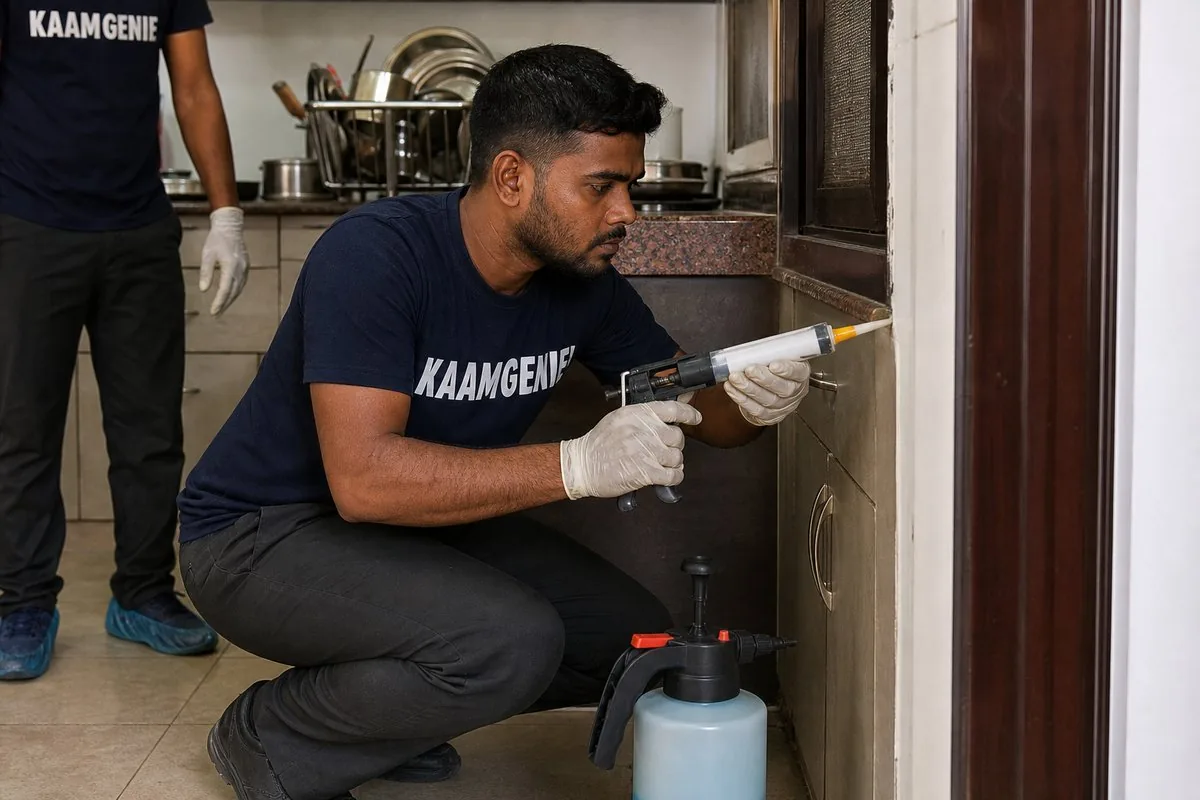 KaamGenie pest control technician treating a Sector 17 property in Gurgaon
