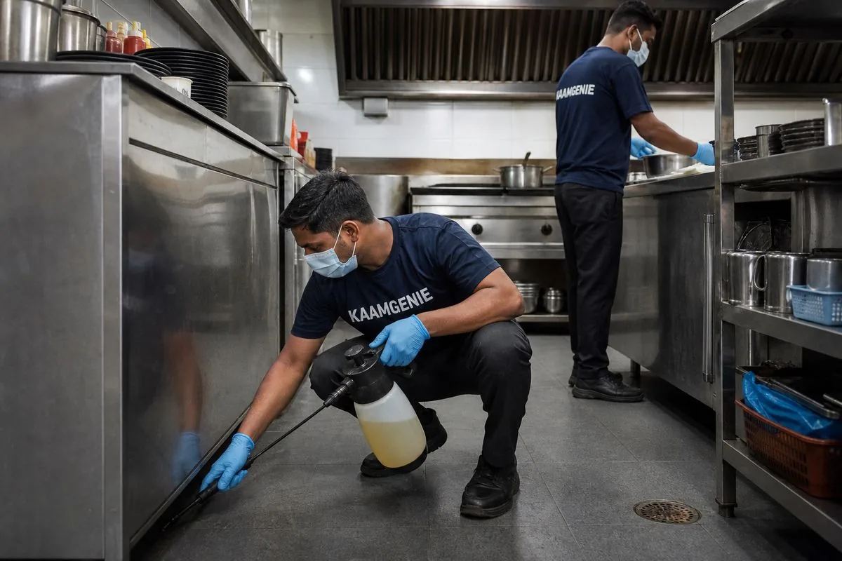 KaamGenie pest control technician treating a Sector 18 property in Noida