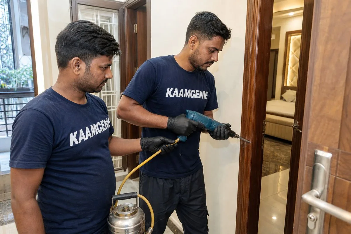KaamGenie pest control technician treating a Sector 19 property in Noida
