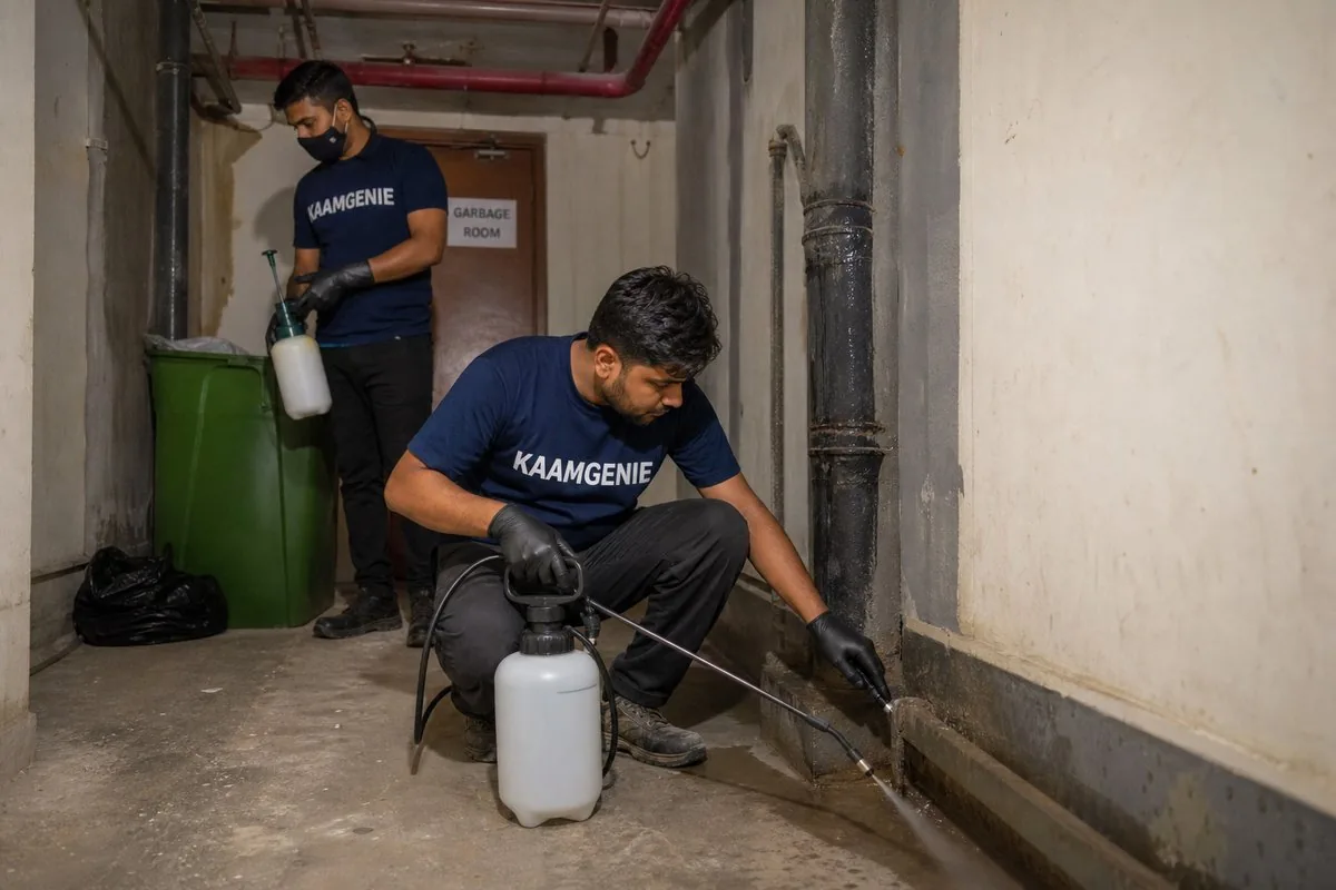 KaamGenie pest control technician treating a Sector 25 property in Noida