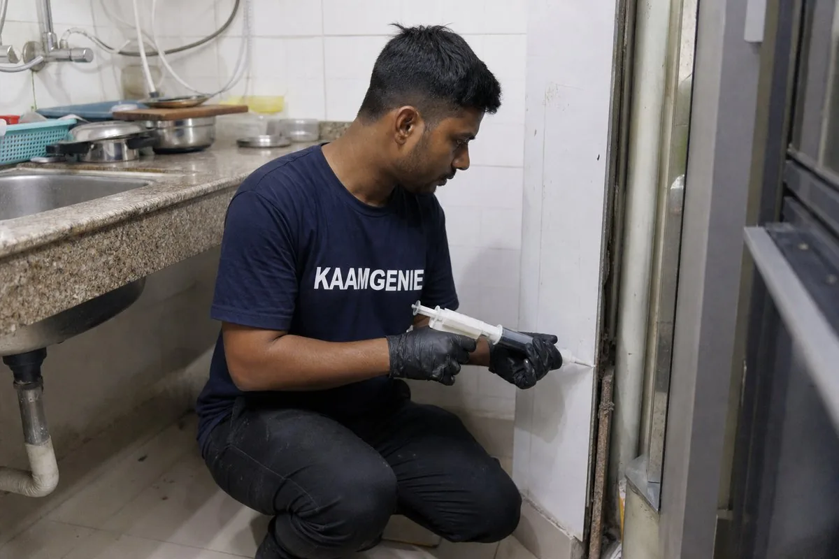 KaamGenie pest control technician treating a Sector 28 property in Noida