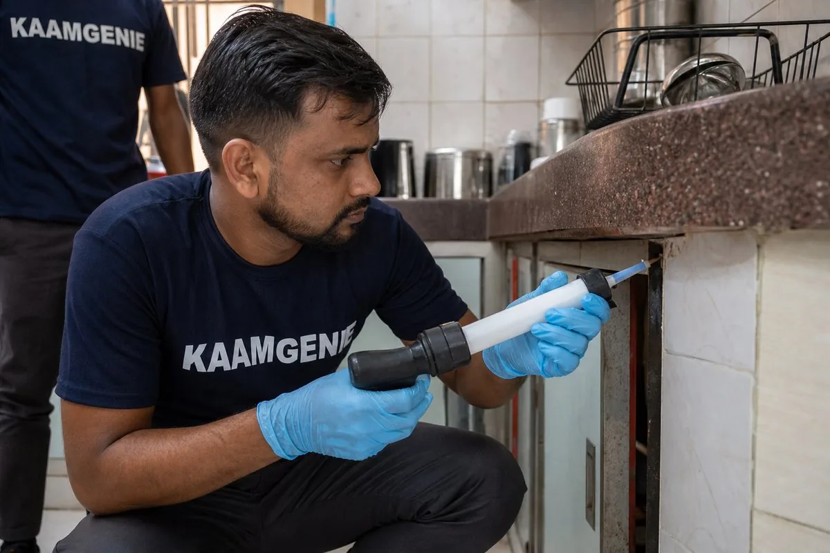 KaamGenie pest control technician treating a Sector 30 property in Noida