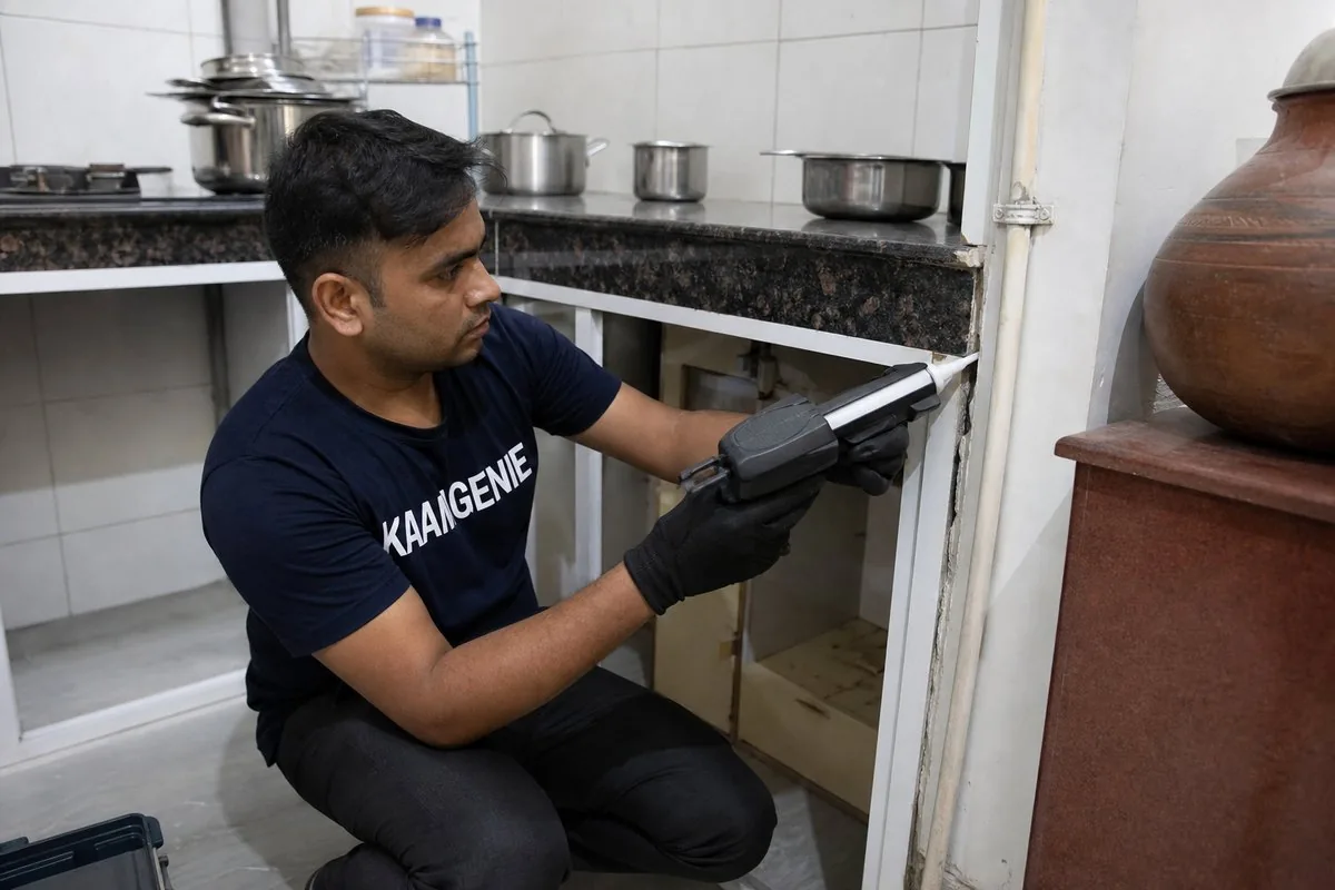 KaamGenie pest control technician treating a Sector 34 property in Noida