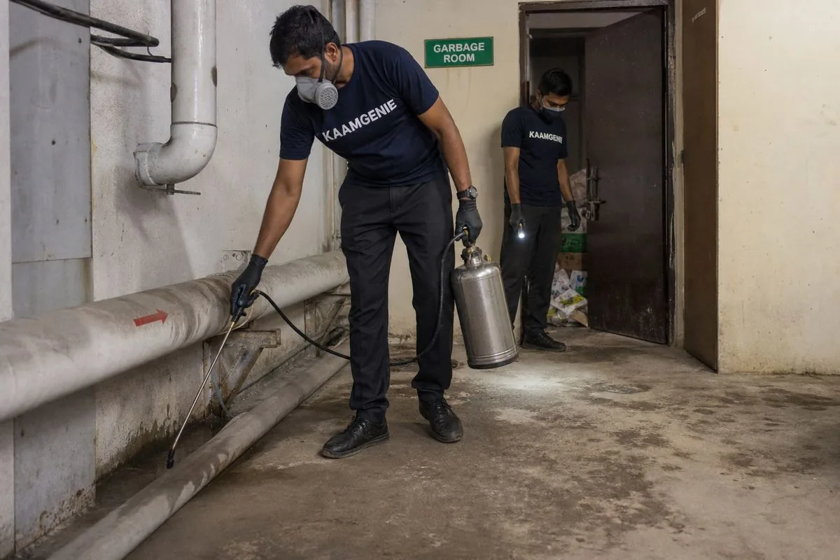 KaamGenie pest control technician treating a Sector 50 property in Noida