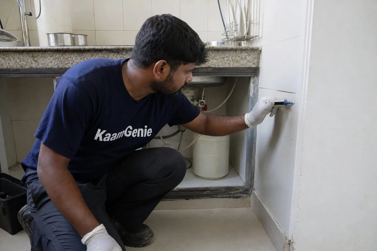 KaamGenie pest control technician treating a Sector 52 property in Noida