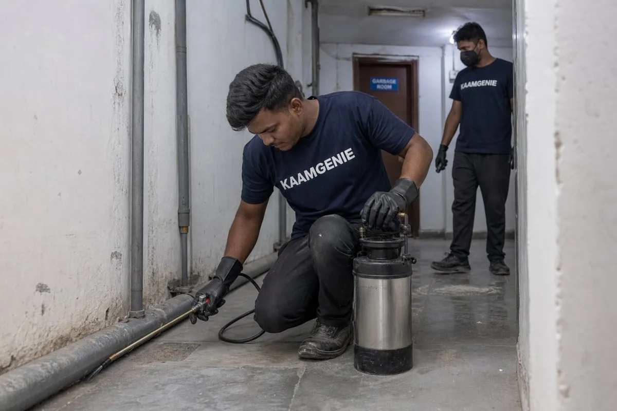 KaamGenie pest control technician treating a Sector 76 property in Noida