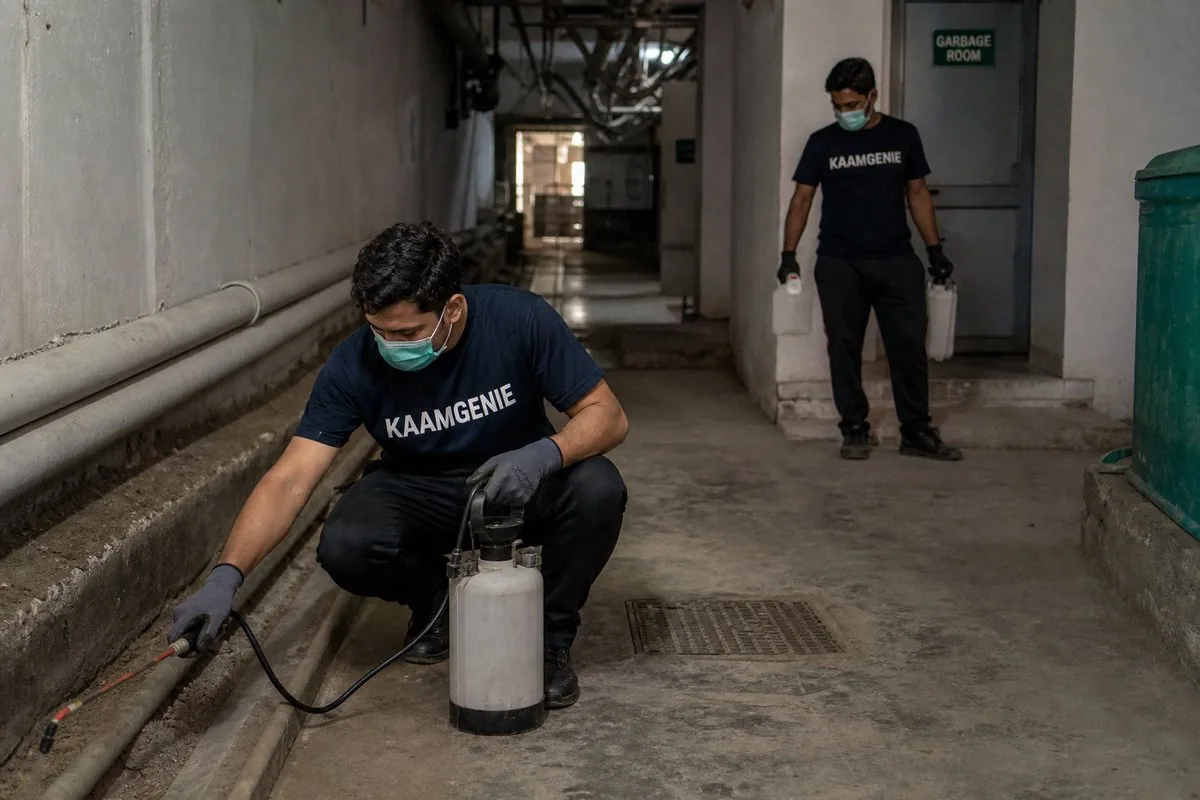KaamGenie pest control technician treating a Sector 93A property in Noida