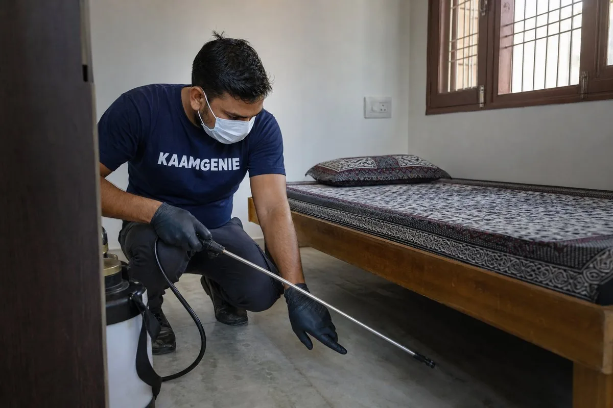 KaamGenie pest control technician treating a Shivalik property in South Delhi