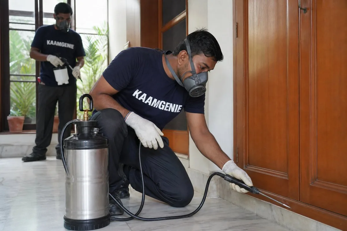 KaamGenie pest control technician treating a Soami Nagar property in South Delhi