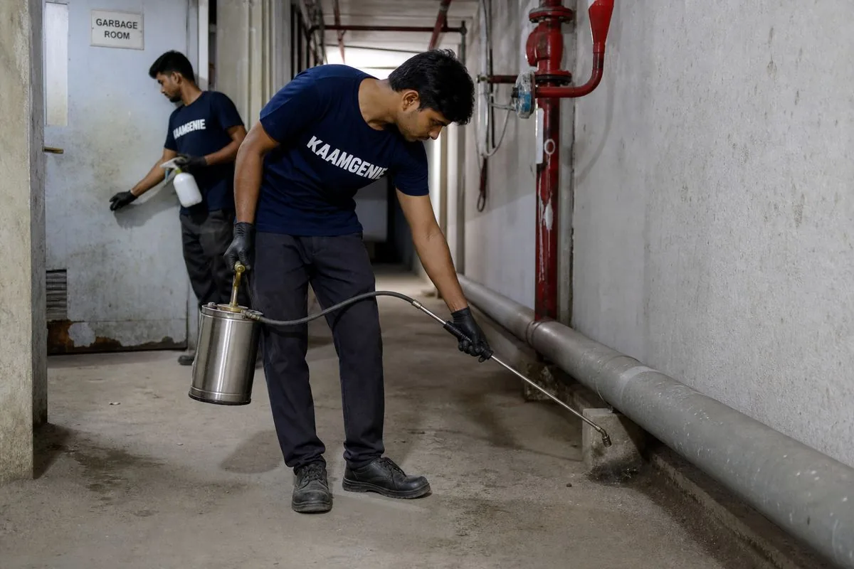 KaamGenie pest control technician treating a Sohna Road property in Gurgaon