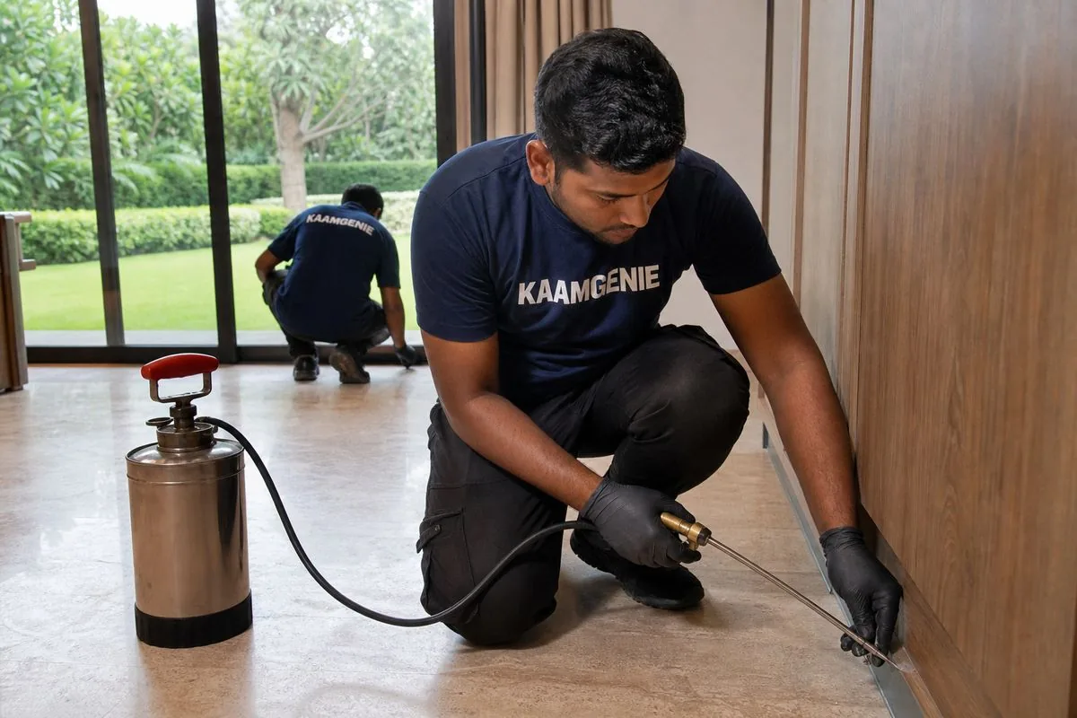 KaamGenie pest control technician treating a South City property in Gurgaon