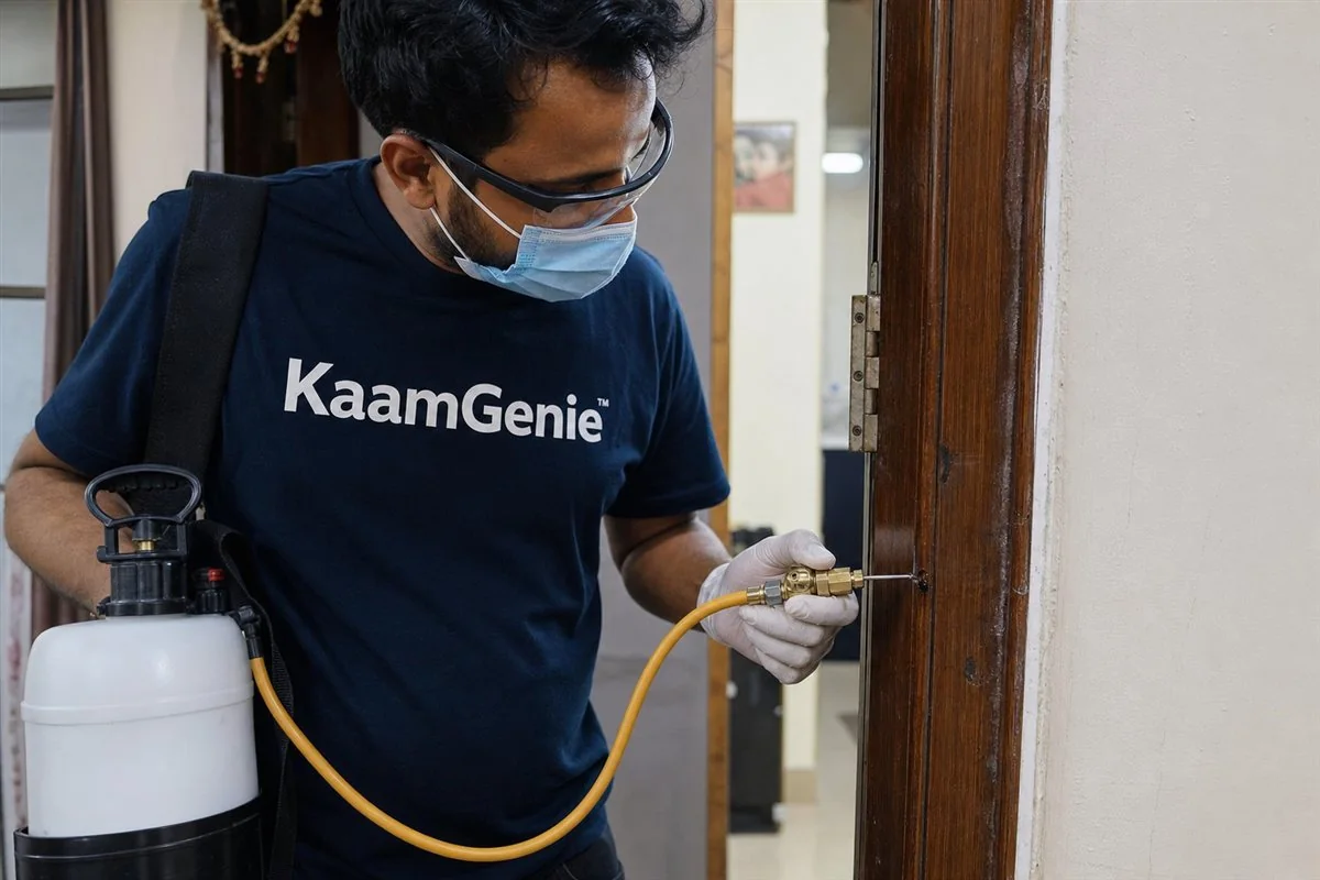 KaamGenie pest control technician treating a South Extension property in South Delhi