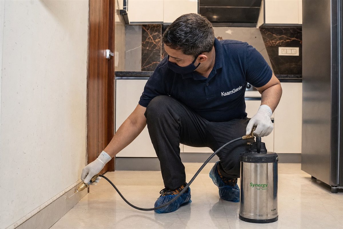 KaamGenie pest control technician treating a Subhash Nagar property in West Delhi