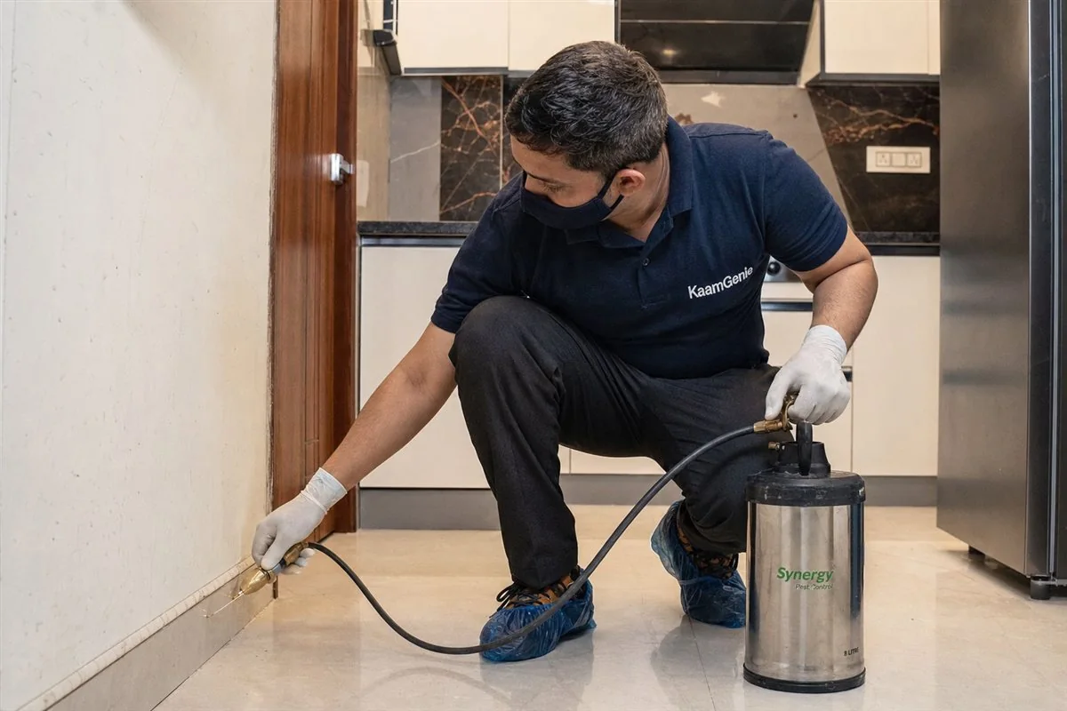 KaamGenie pest control technician treating a Subhash Nagar property in West Delhi