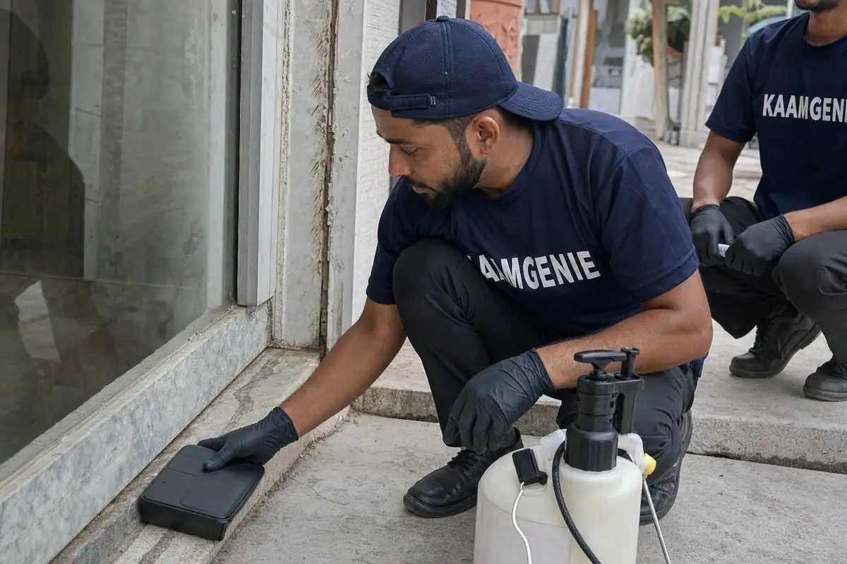 KaamGenie pest control technician treating a Sultanpur property in South Delhi