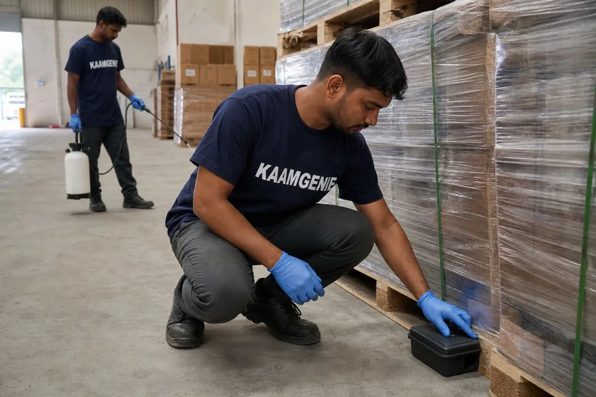 KaamGenie pest control technician treating a Udyog Vihar property in Gurgaon